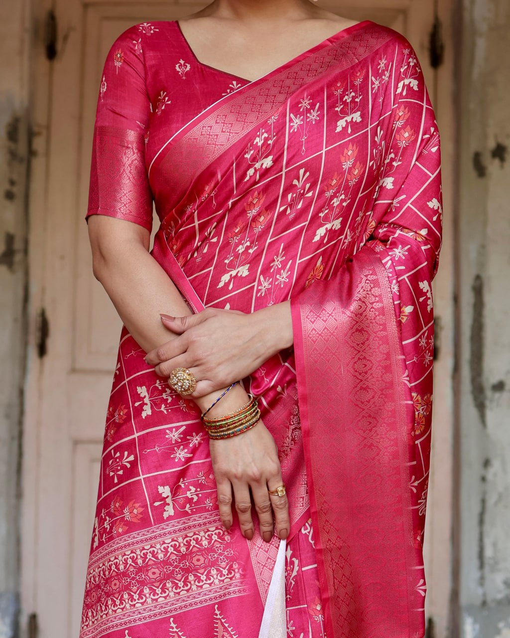 Gajari Color Pure Silk Digital Printed Party Wear Saree