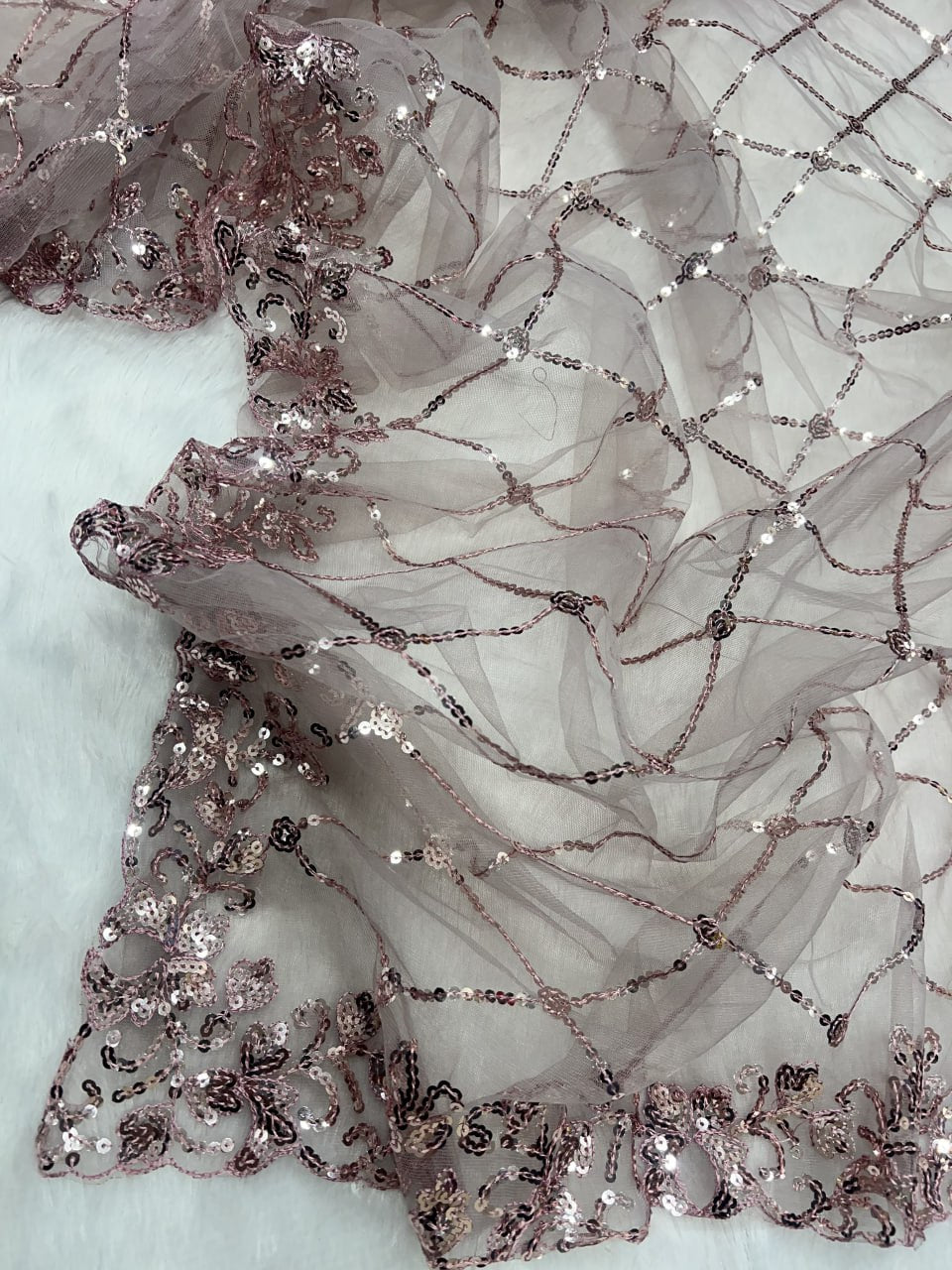 Beautiful sequins Saree Embroidery C Pallu Work with Cutwork in border