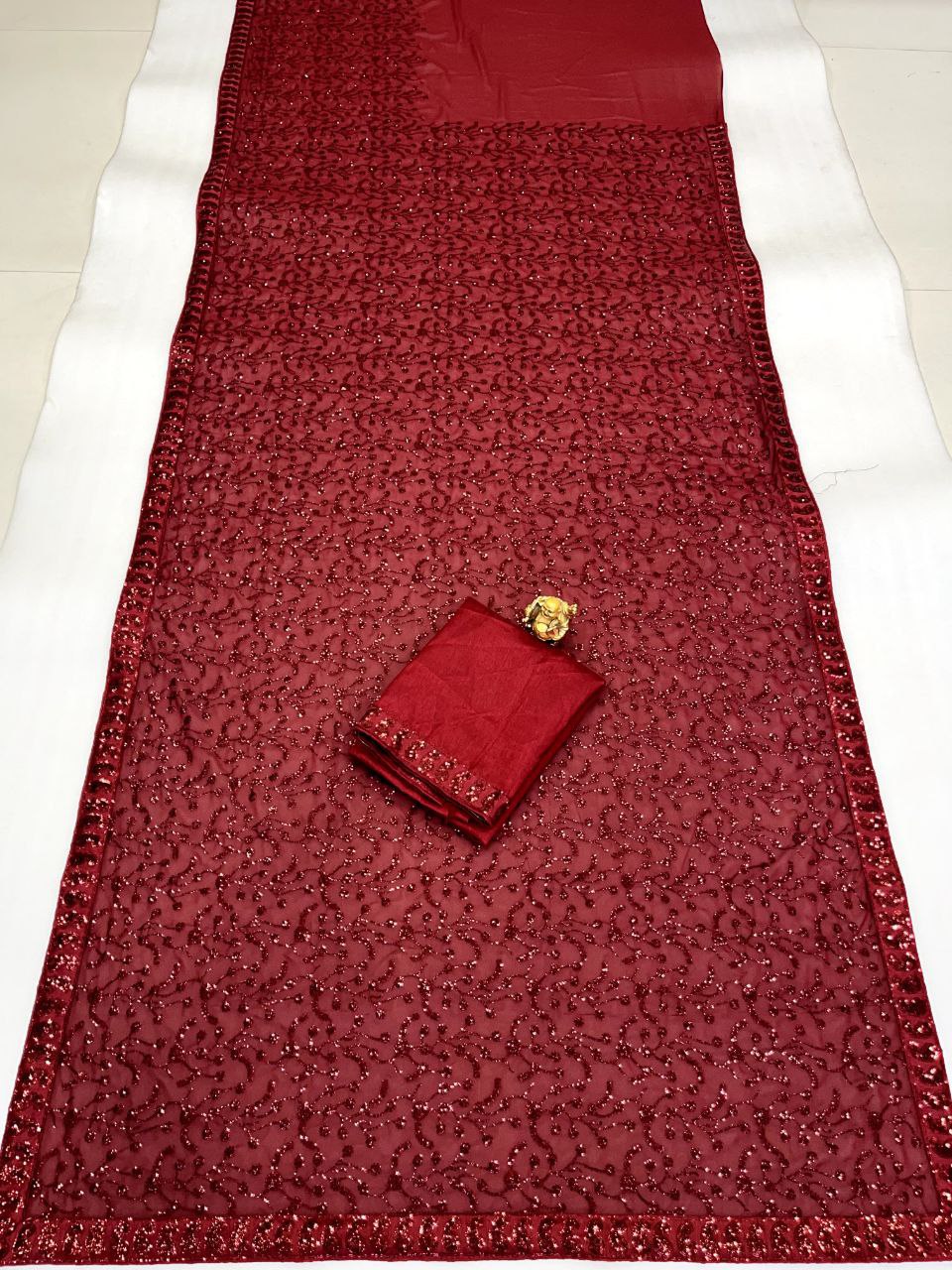Georgette Saree With Heavy 3MM Sequins Embroidery Work