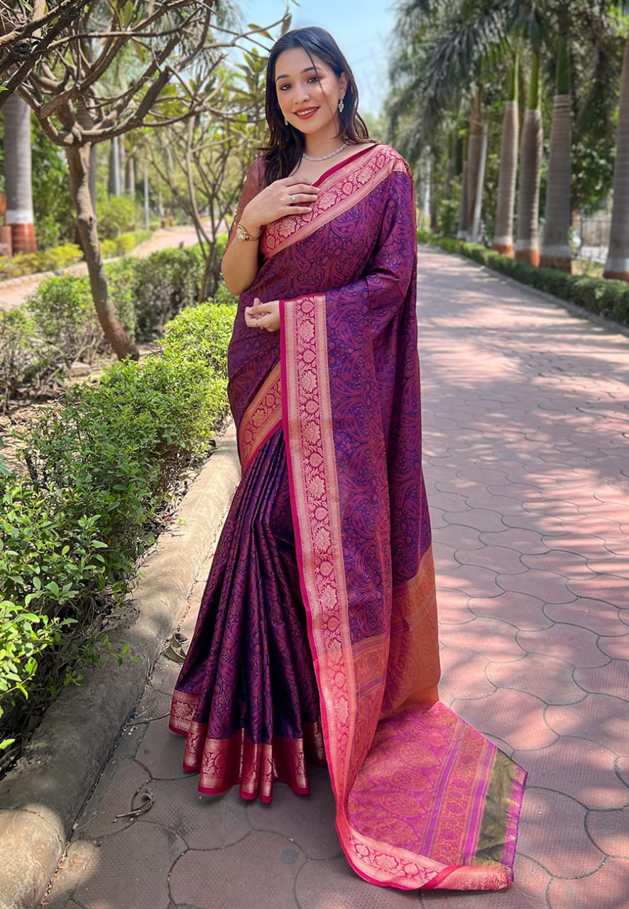 Zari Woven Soft Kashmiri Silk Saree Set
