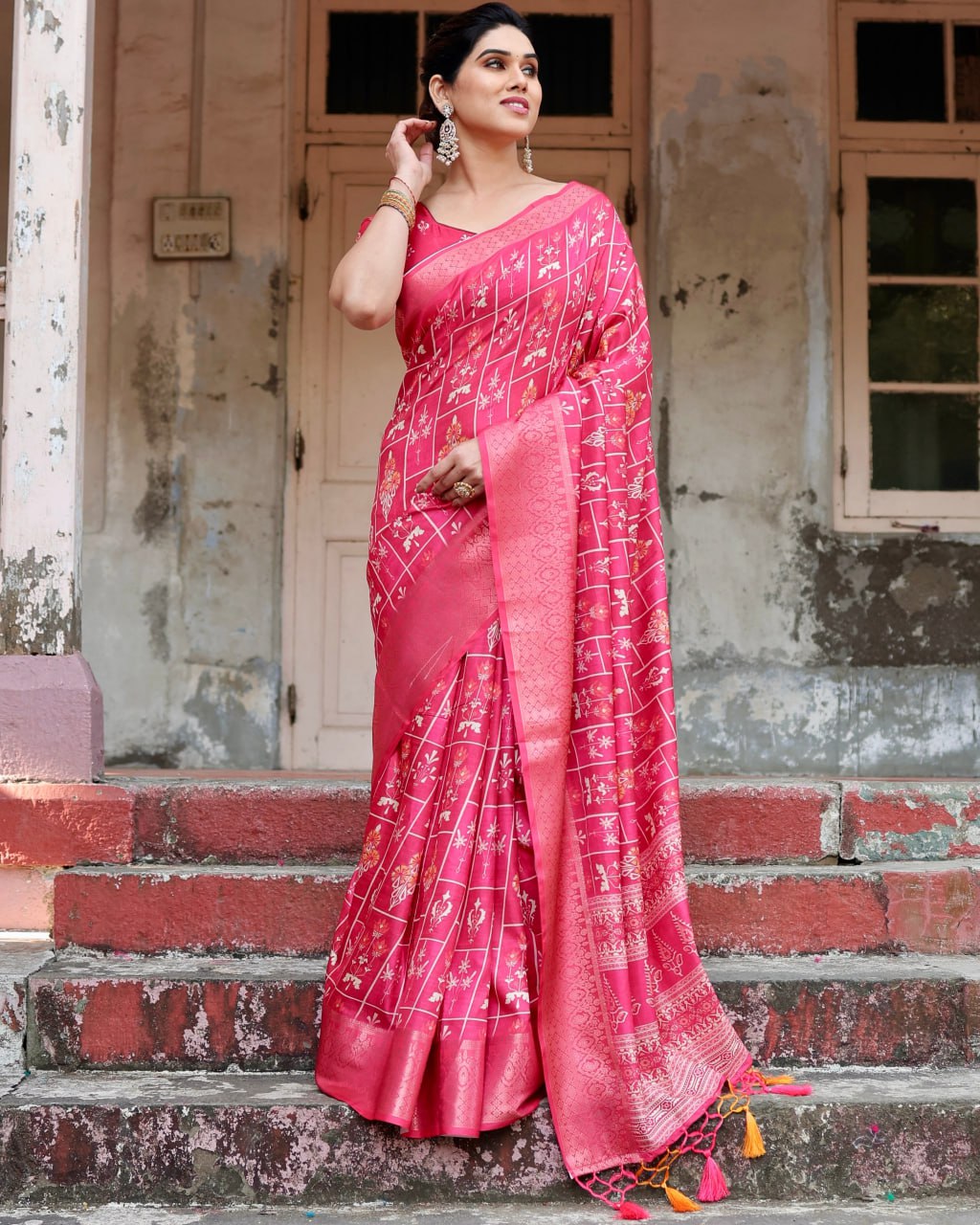 Gajari Color Pure Silk Digital Printed Party Wear Saree