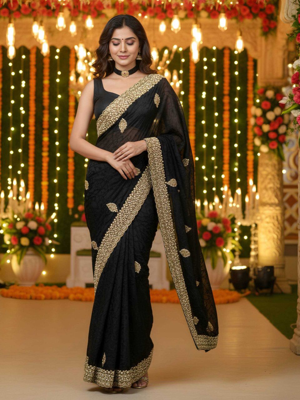 Sanna Silk Saree with Embroidery and Pearl Diamond Work