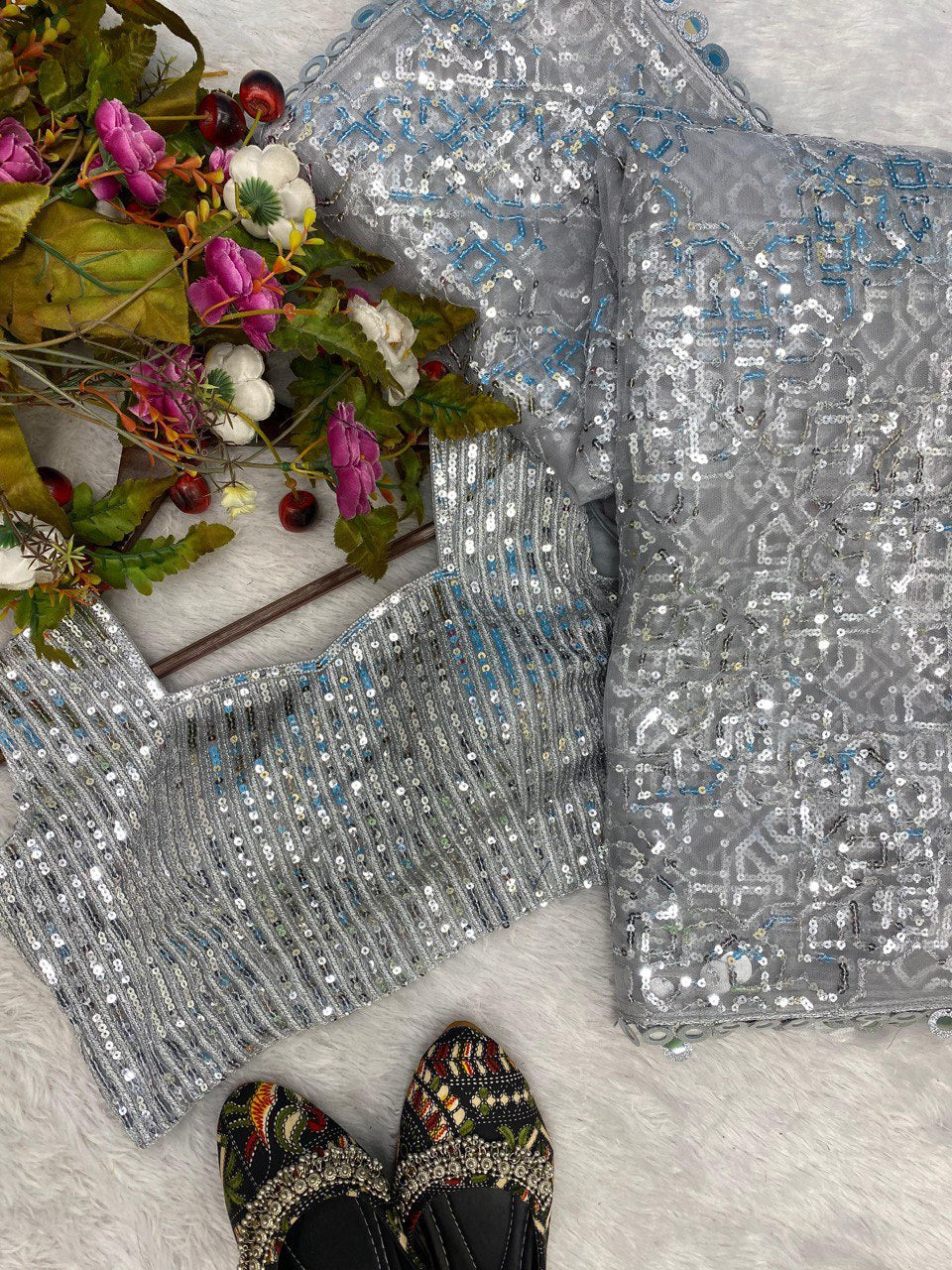 BUTTERY FLY HEAVY NET WITH SEQUANCE WORK SAREE
