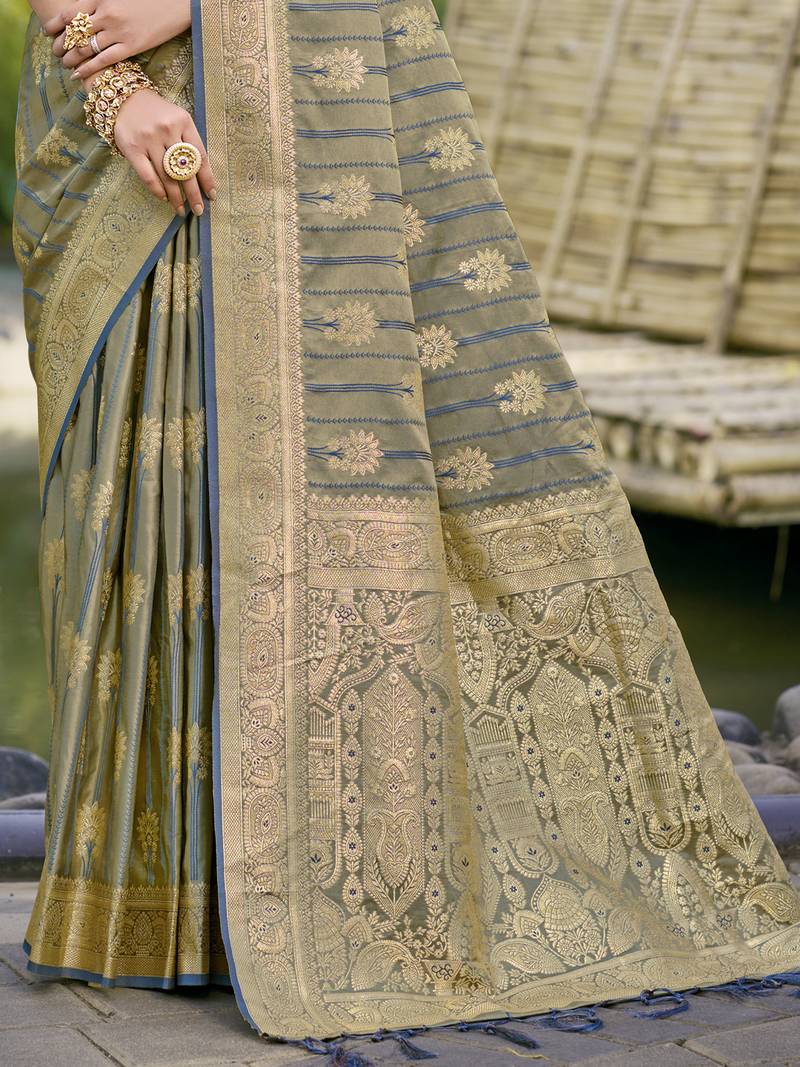 Sangam Prints Grey Silk Woven Work Festival Saree