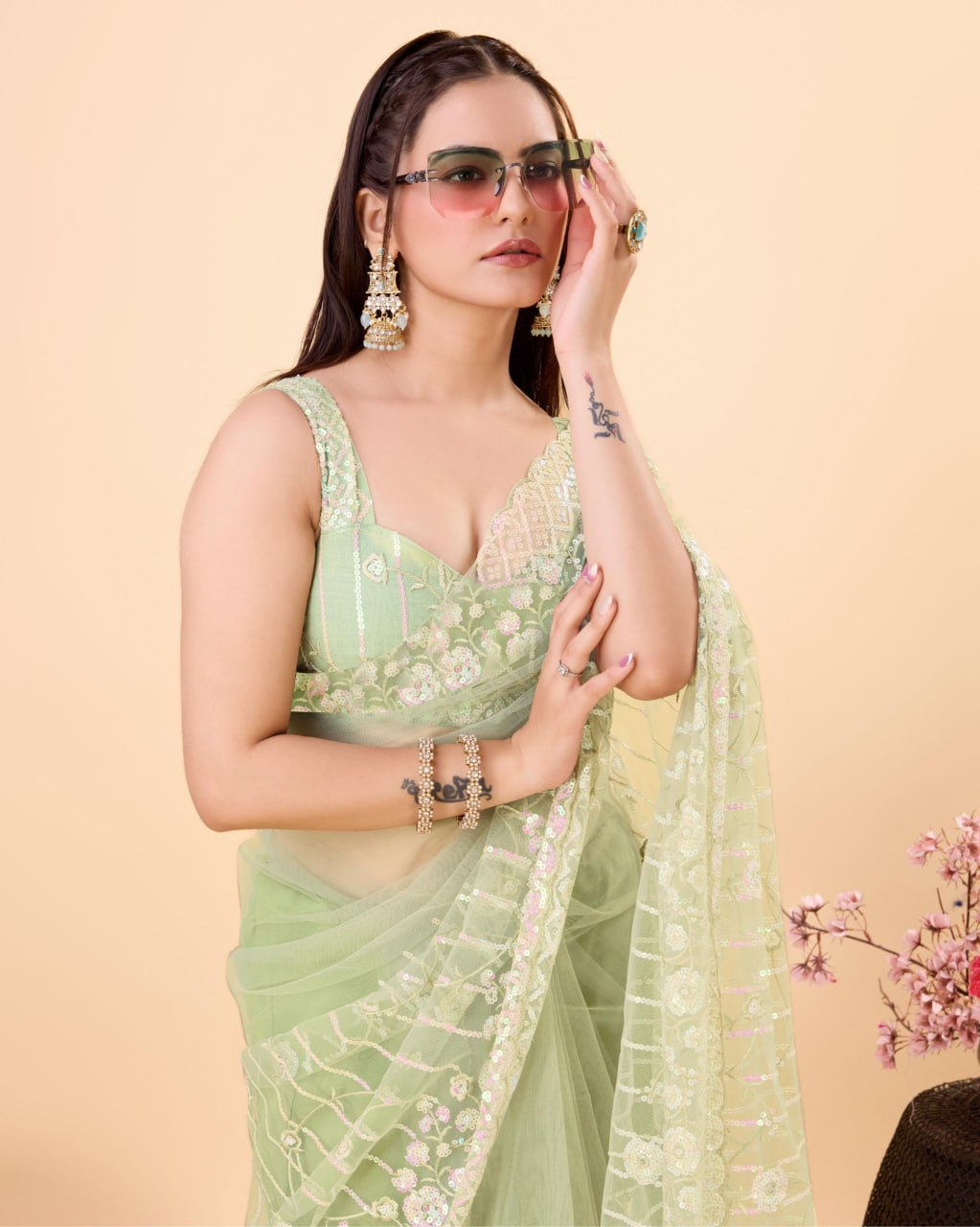 Beautiful Designer Saree on Soft Net fabric & Sequance work and whole sarees