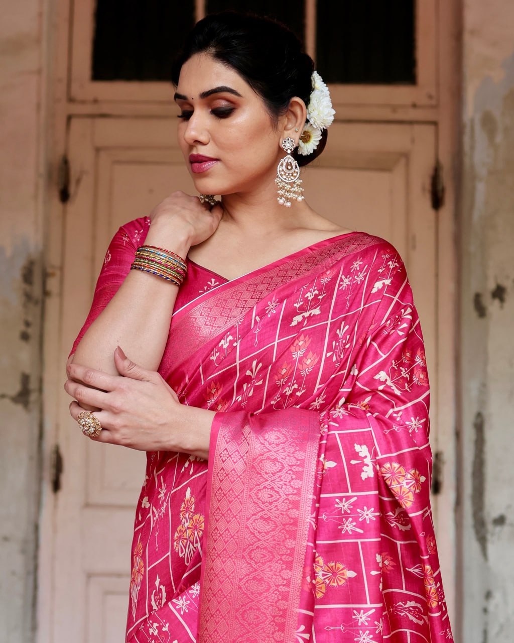 Gajari Color Pure Silk Digital Printed Party Wear Saree