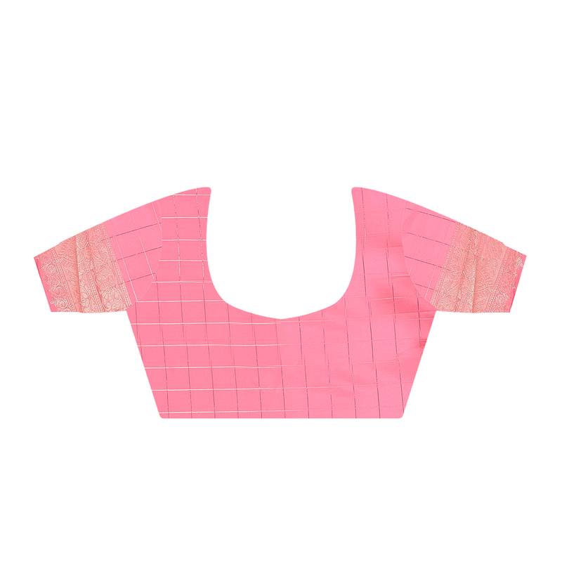 Pure Katan Silk Checks Handloom Weaving Saree (Pink)