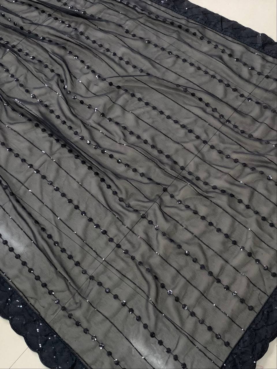 Black Georgette Saree With 5MM Sequence Work