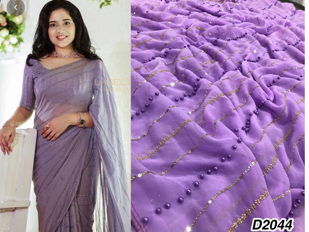 Lavender Color Beautiful Georgette Saree, Embroidery Work Saree, Party Wear saree, Wedding Wear Saree, Bold And Beautiful Saree Blouse
