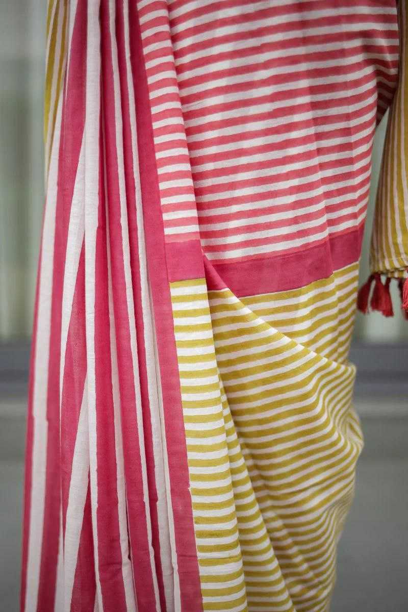 Linen Digital Print Saree with Fumka Detailing