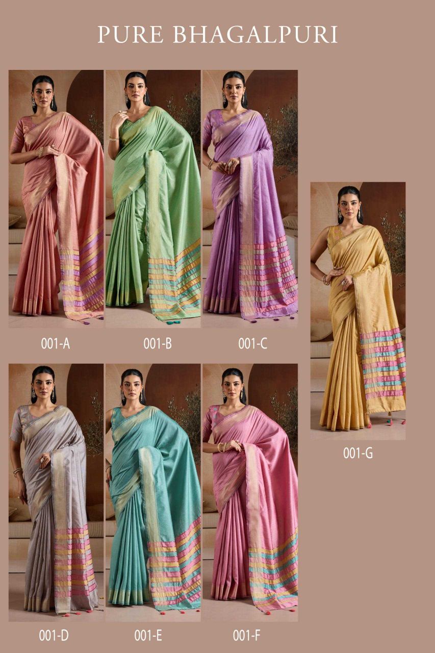 Handwoven Bhagalpuri Silk Saree with Multi Pallu