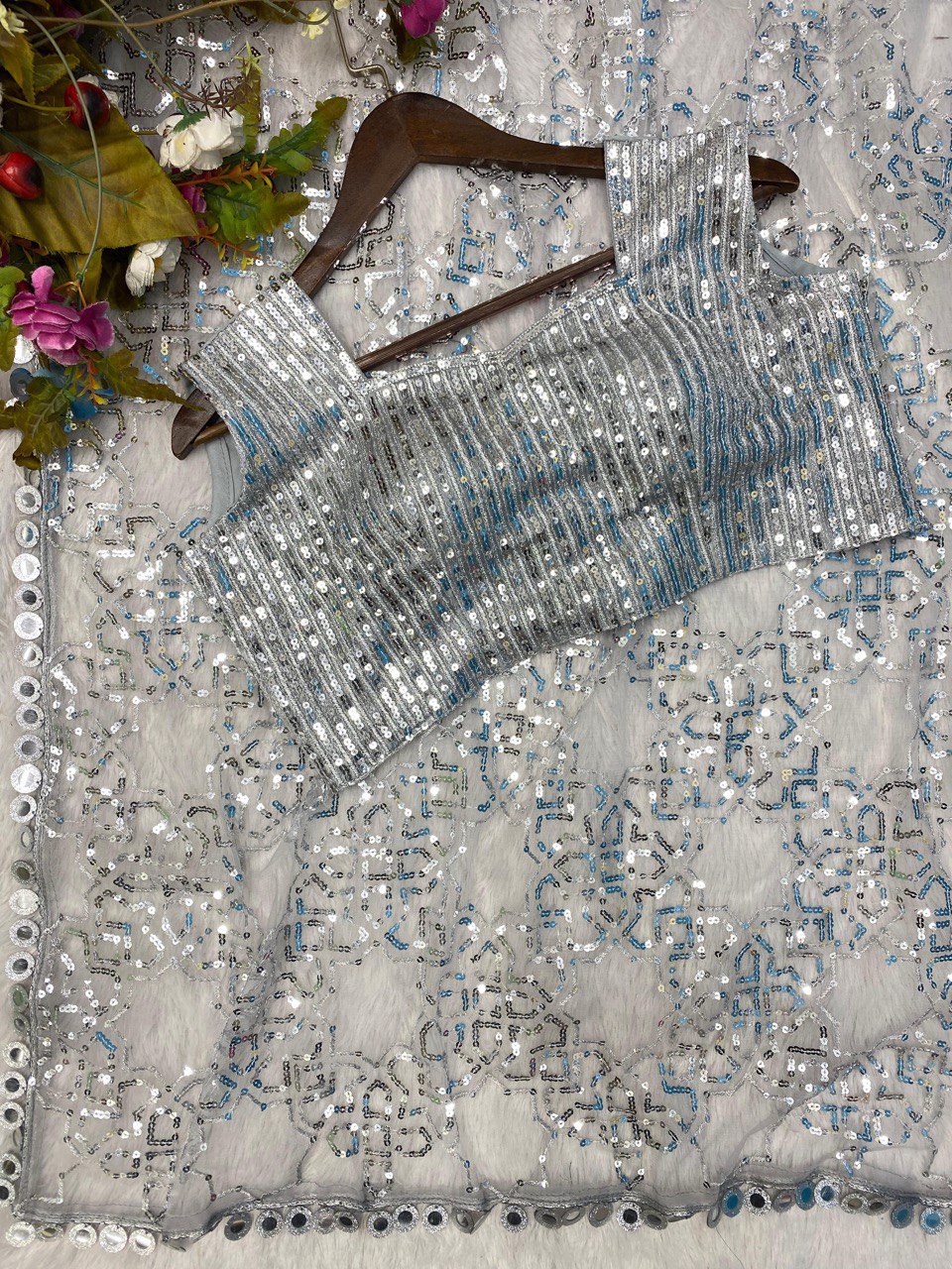 BUTTERY FLY HEAVY NET WITH SEQUANCE WORK SAREE