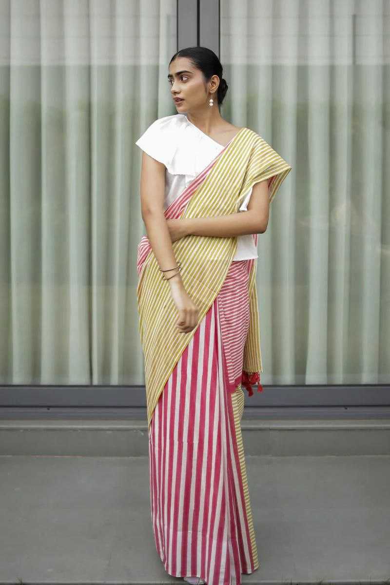 Linen Digital Print Saree with Fumka Detailing