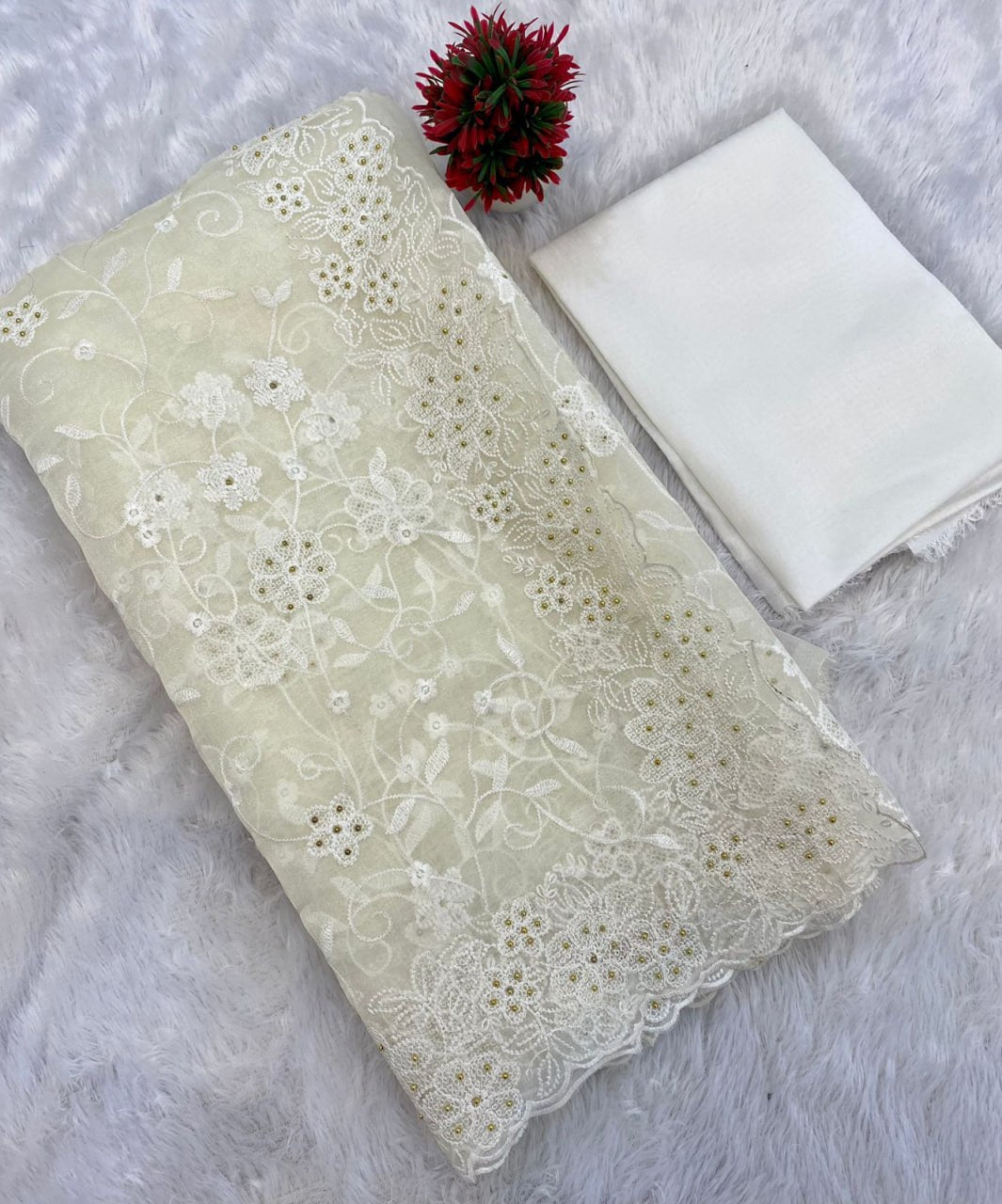 Pure soft Off-white silk organza saree