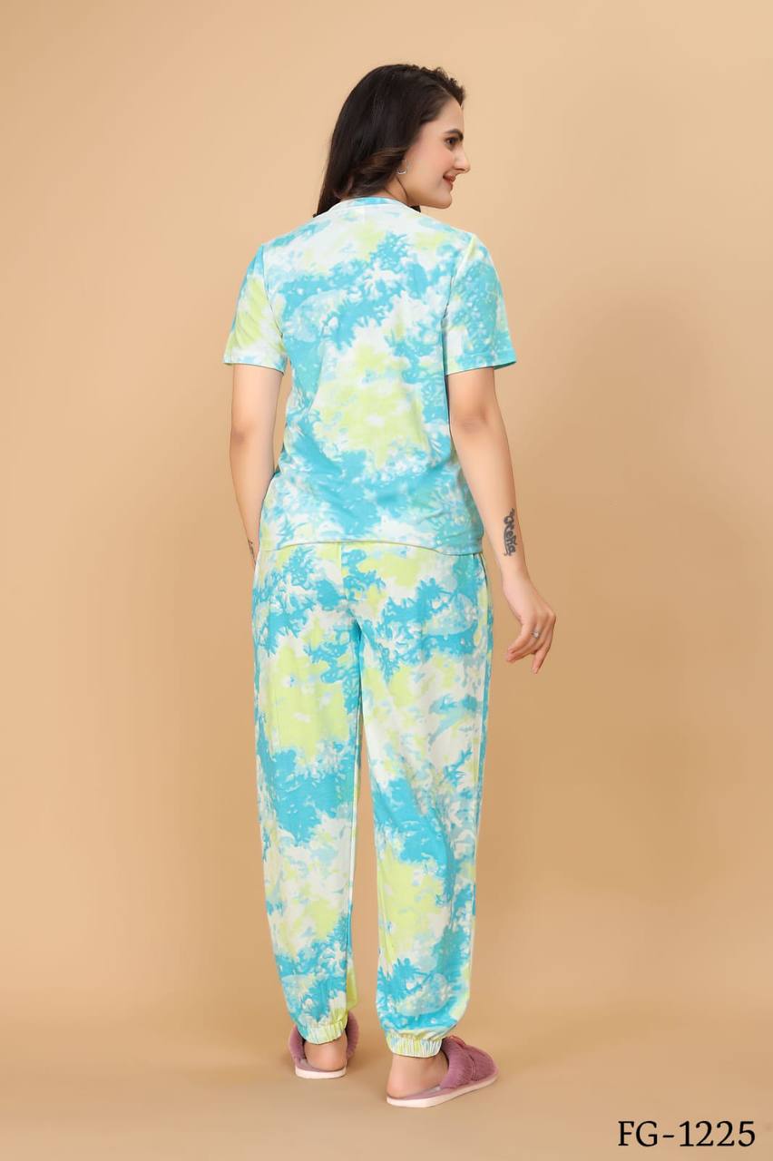 Cotton Lycra With Sibori Printed Work Night Suits