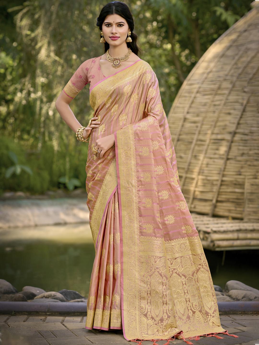 Sangam Prints Pink Silk Woven Work Festival Saree