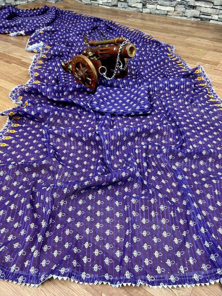 GEORGEET SAREE WITH DIGITAL PRINT DESIGN WITH CROSEK SEQUENCE DESIGN WORK