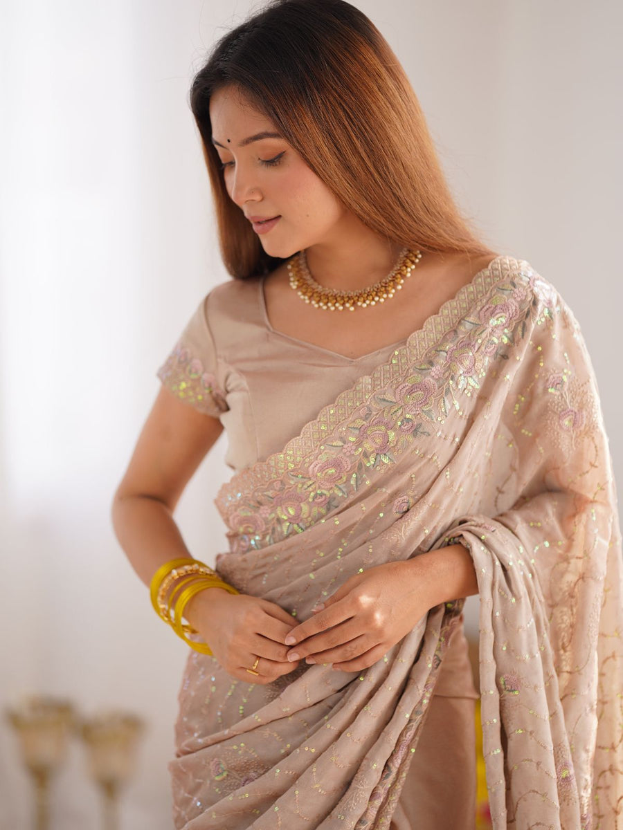 Light Lilac Crush Silk Zircon-Work Party-Wear Beautiful Saree