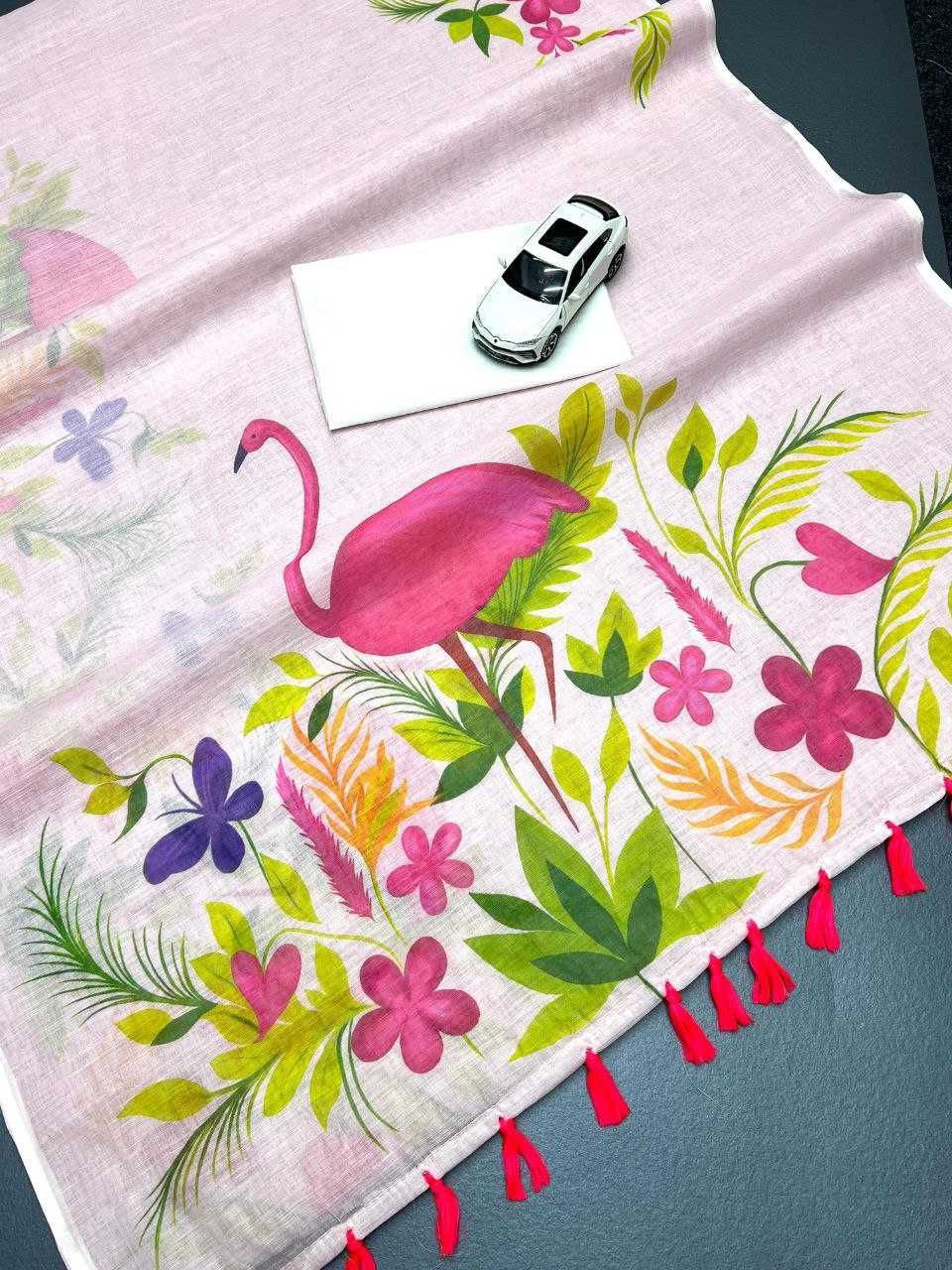 Hand Painted Flamingo Mulmul Cotton Saree