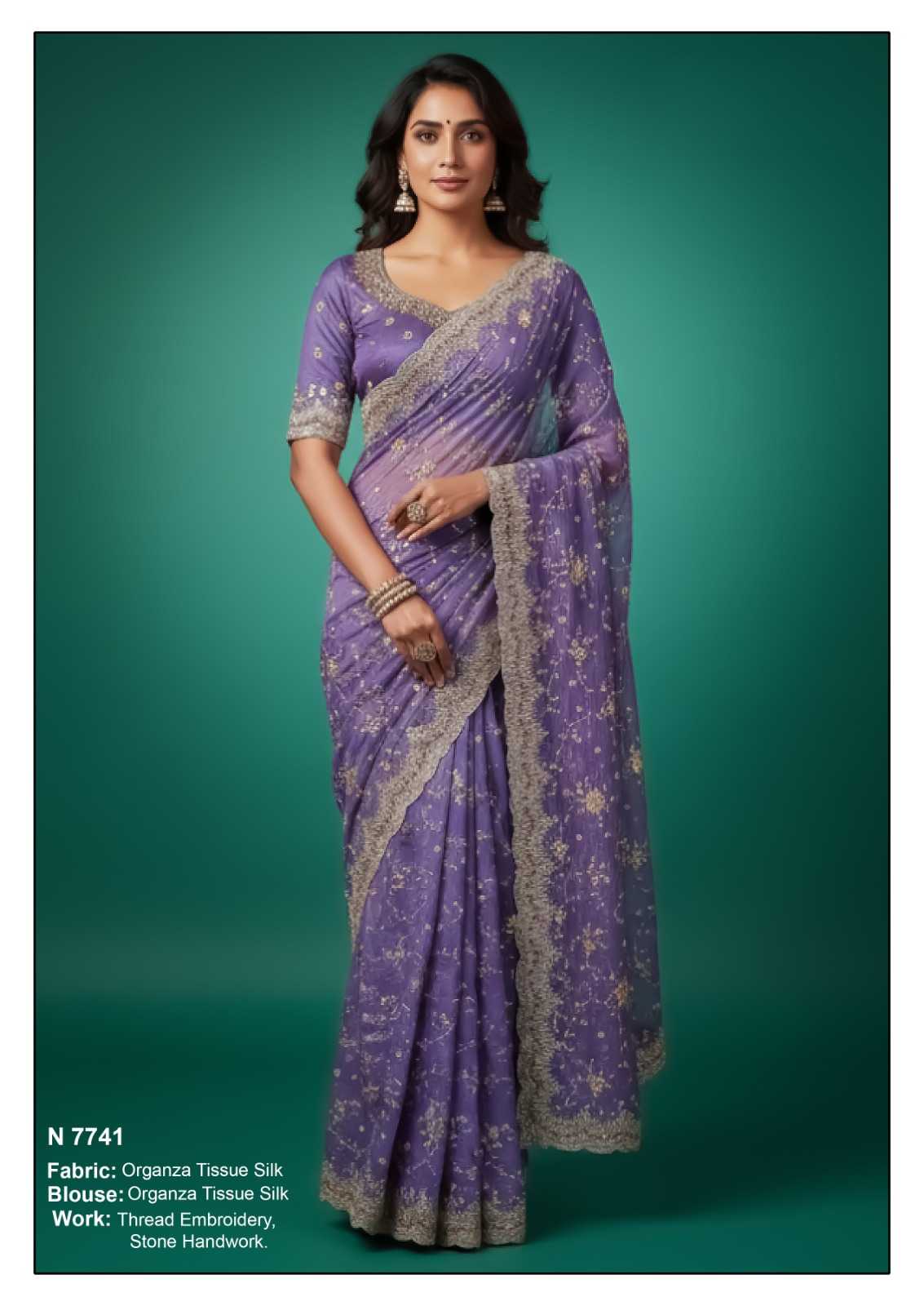 Organza Embroidered and Thread Work Contemporary Sari for Ceremonial