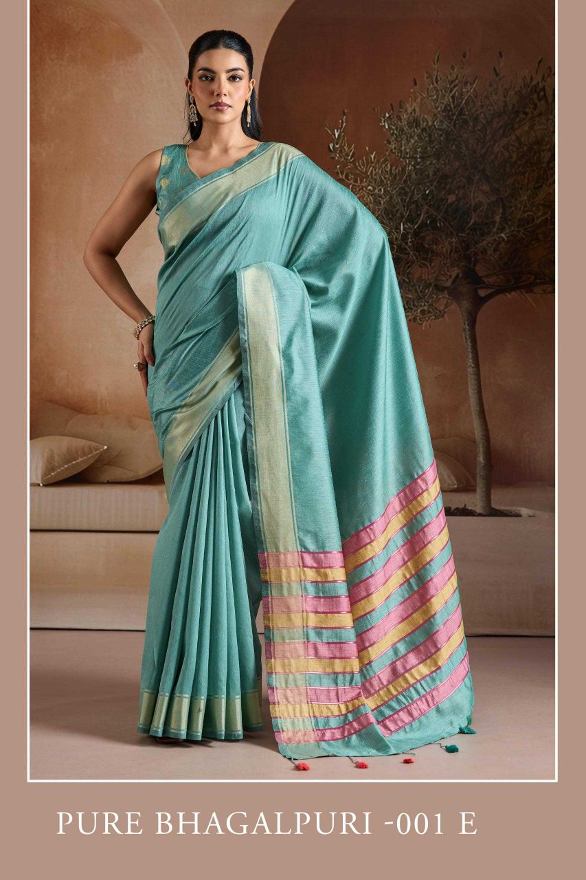 Handwoven Bhagalpuri Silk Saree with Multi Pallu