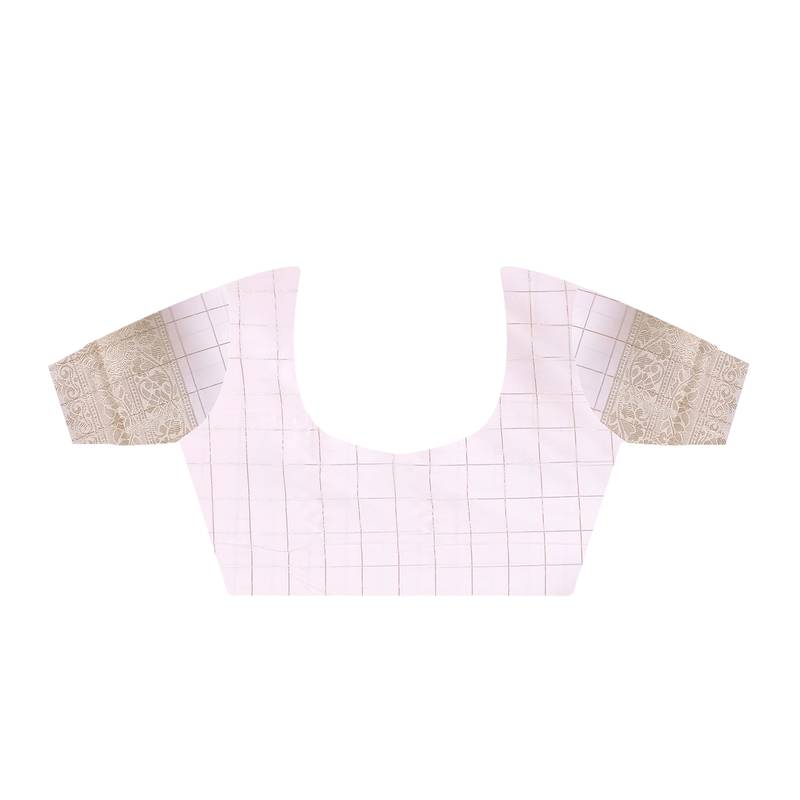 Pure Katan Silk Checks Handloom Weaving Saree (Light Pink)