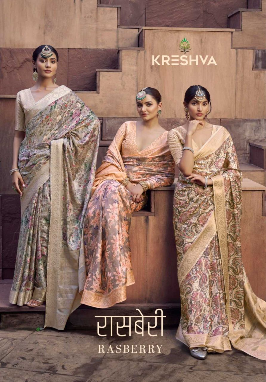 Kreshva Rasberry Crape Jacquard Border Casual Wear Saree Collections