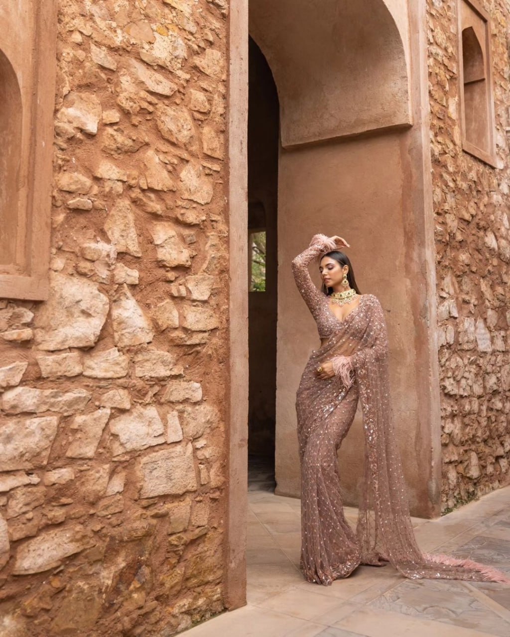 Beautiful sequins Saree Embroidery C Pallu Work with Cutwork in border
