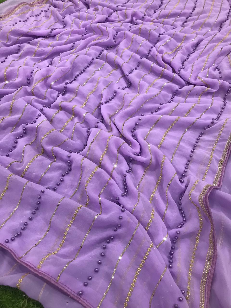 Lavender Color Beautiful Georgette Saree, Embroidery Work Saree, Party Wear saree, Wedding Wear Saree, Bold And Beautiful Saree Blouse