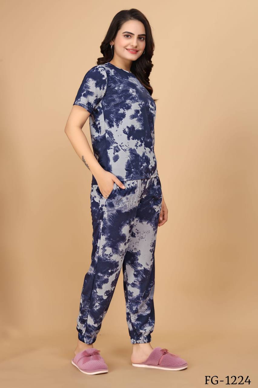 Cotton Lycra With Sibori Printed Work Night Suits