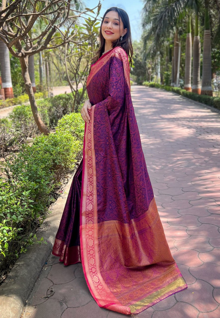Zari Woven Soft Kashmiri Silk Saree Set