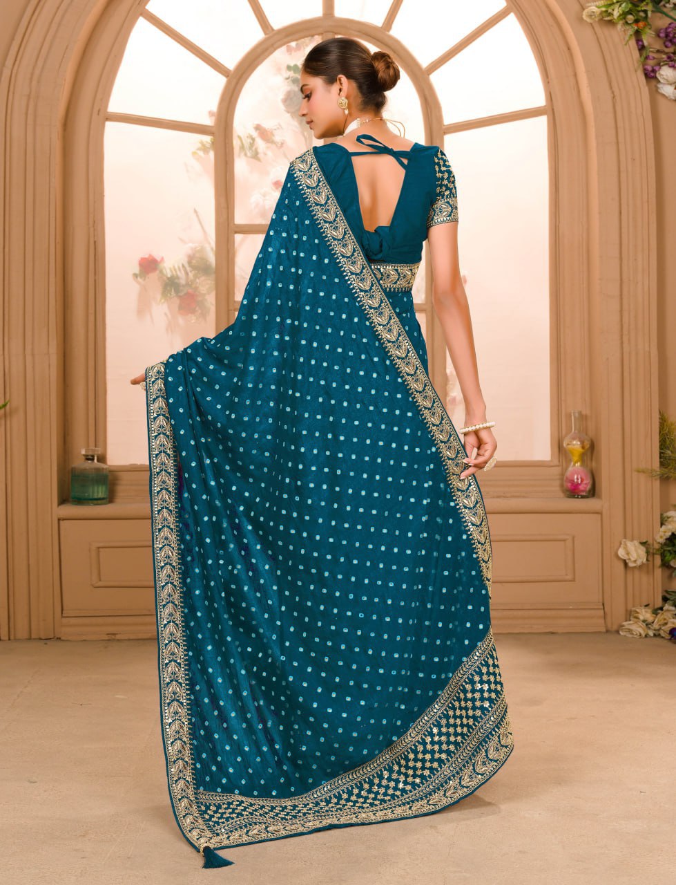 Blue COLOUR ZARI SEQUENCE WORK DESIGNER SAREE WITH BLOUSE