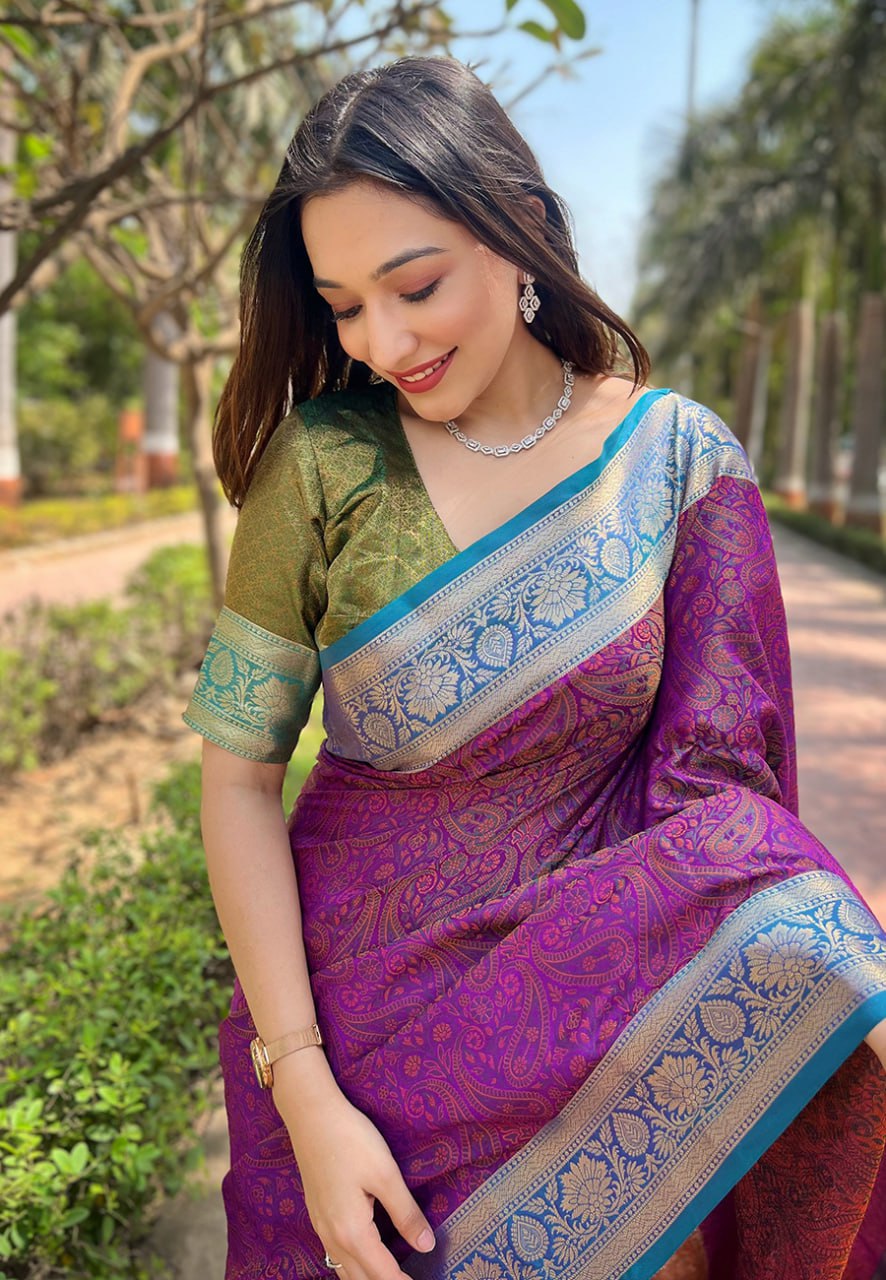 Zari Woven Soft Kashmiri Silk Saree Set