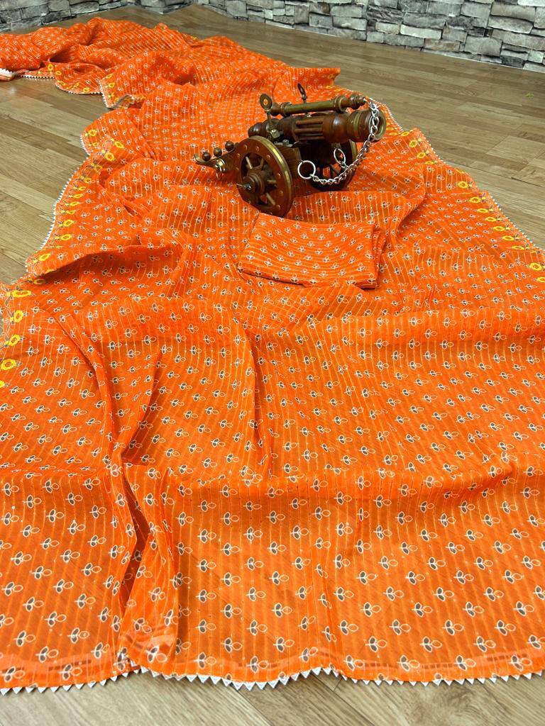 GEORGEET SAREE WITH DIGITAL PRINT DESIGN WITH CROSEK SEQUENCE DESIGN WORK