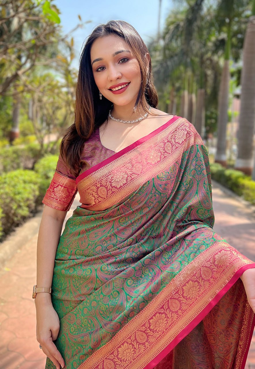 Zari Woven Soft Kashmiri Silk Saree Set