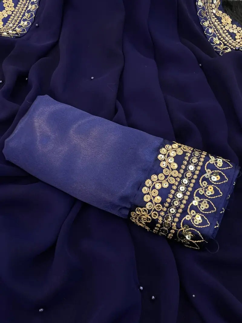 Heavy Organza Silk Saree with Thread, Sequence & LCD Diamond Work