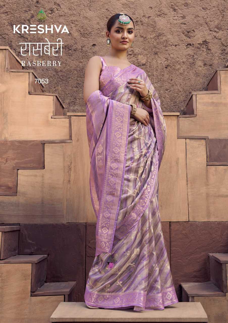 Kreshva Rasberry Crape Jacquard Border Casual Wear Saree Collections