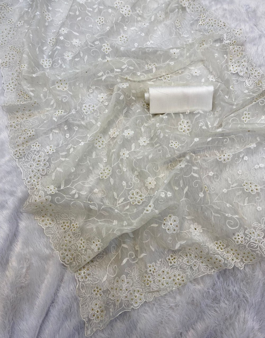 Pure soft Off-white silk organza saree