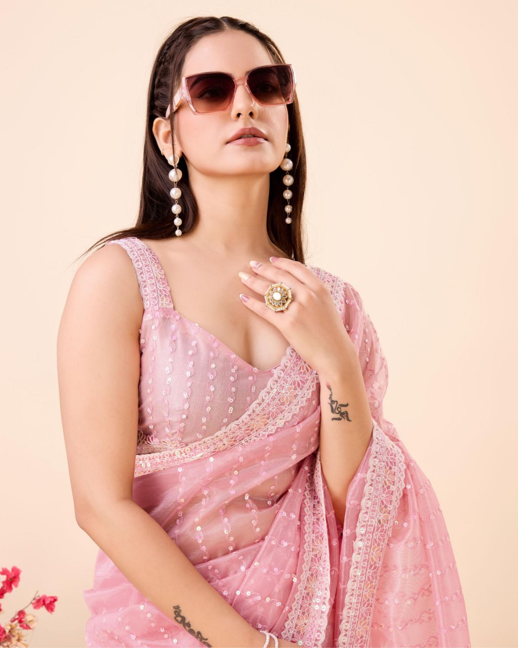 Beautiful Designer Saree on *Soft Gold Net* fabric & Embroidery work