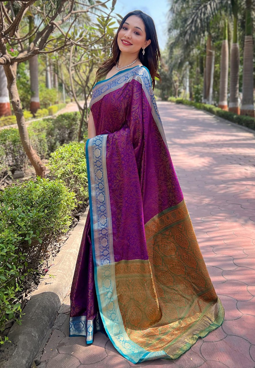 Zari Woven Soft Kashmiri Silk Saree Set