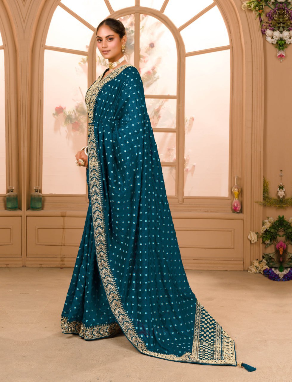 Blue COLOUR ZARI SEQUENCE WORK DESIGNER SAREE WITH BLOUSE