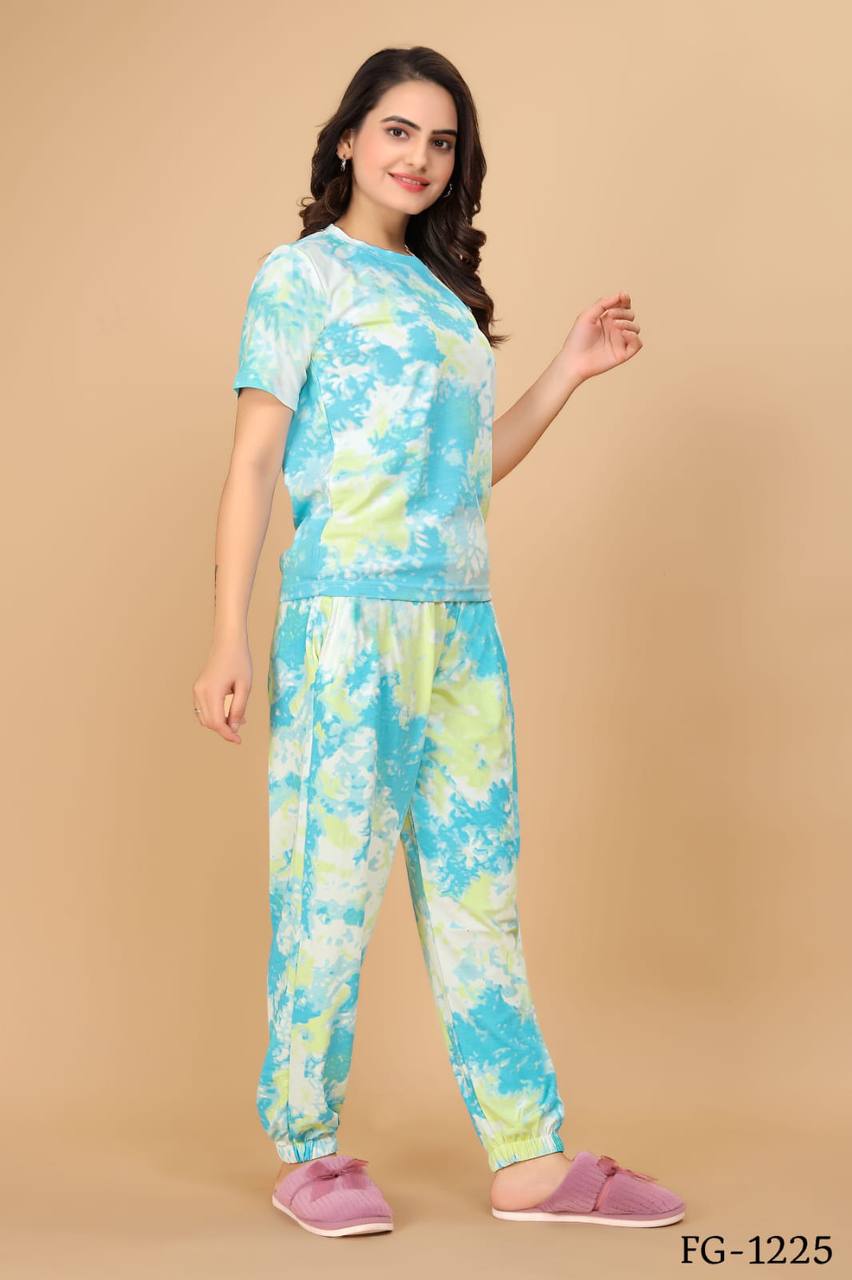 Cotton Lycra With Sibori Printed Work Night Suits