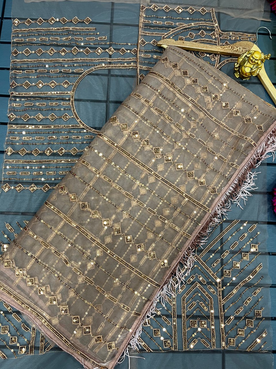 Hand Embroidered Saree with Feathers