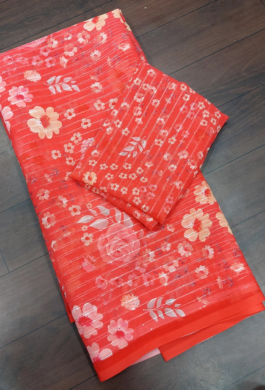 Floral digital printed georgette saree