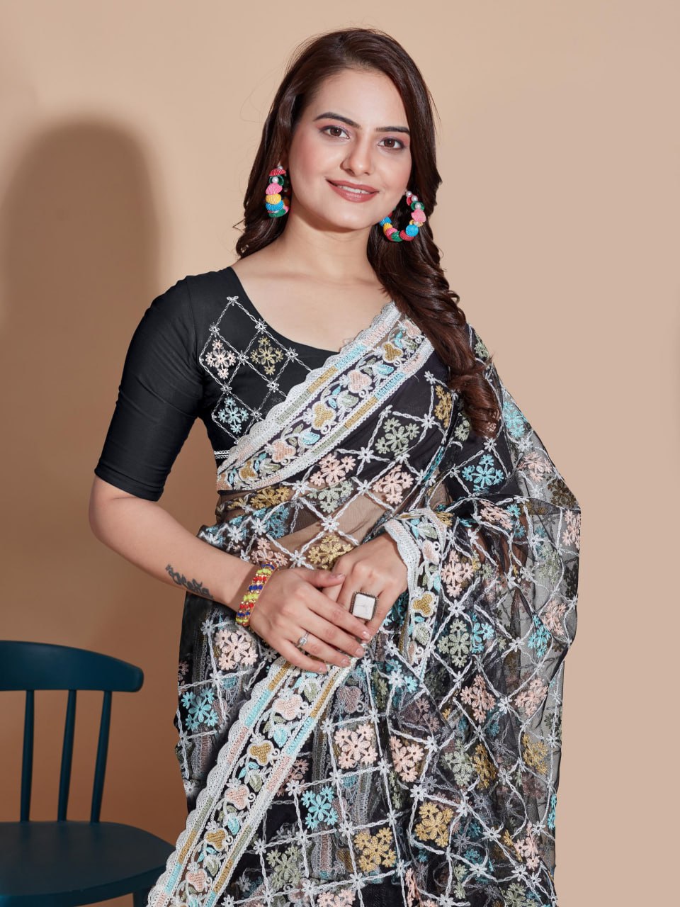 Beautiful Designer Saree on Soft Butterfly Net fabric