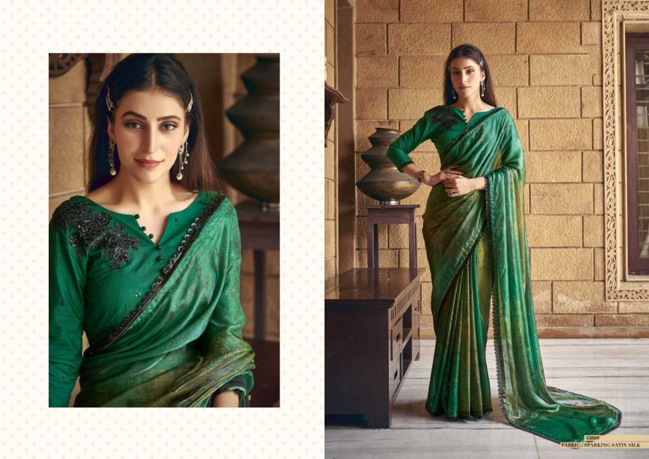 Exquisite Gajji Silk Floral Print Saree with Handwork & Stone Border