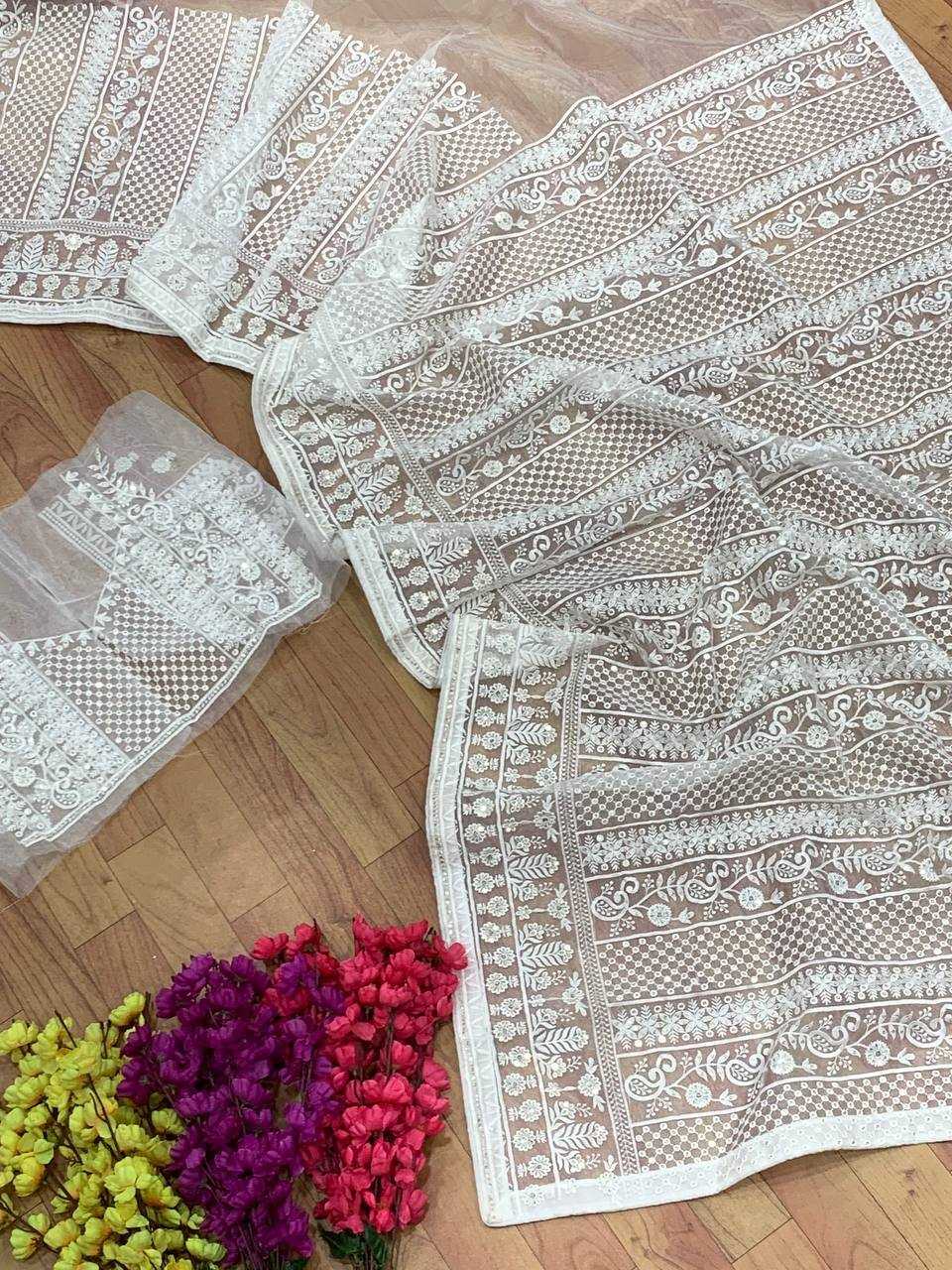 Pure Organza Embroidered Saree with Matching Blouse