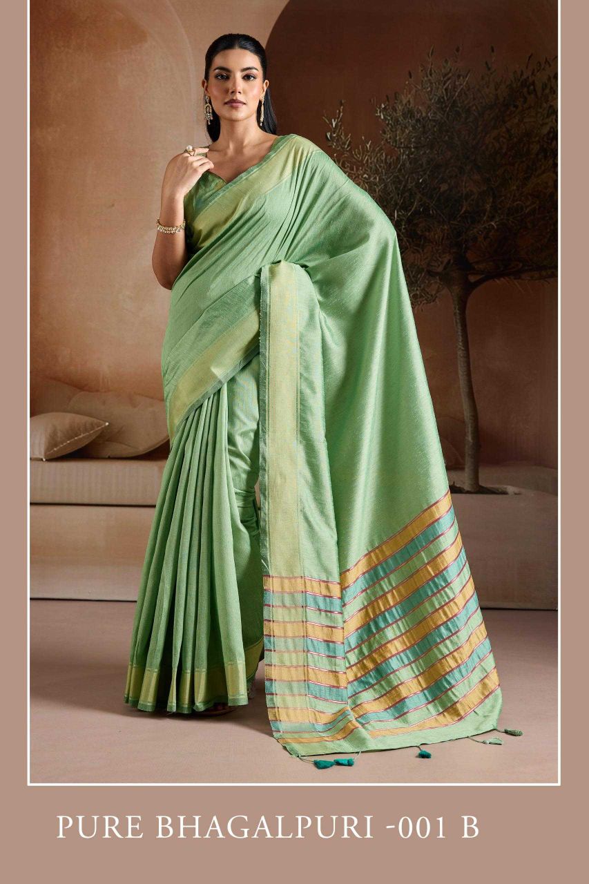Handwoven Bhagalpuri Silk Saree with Multi Pallu