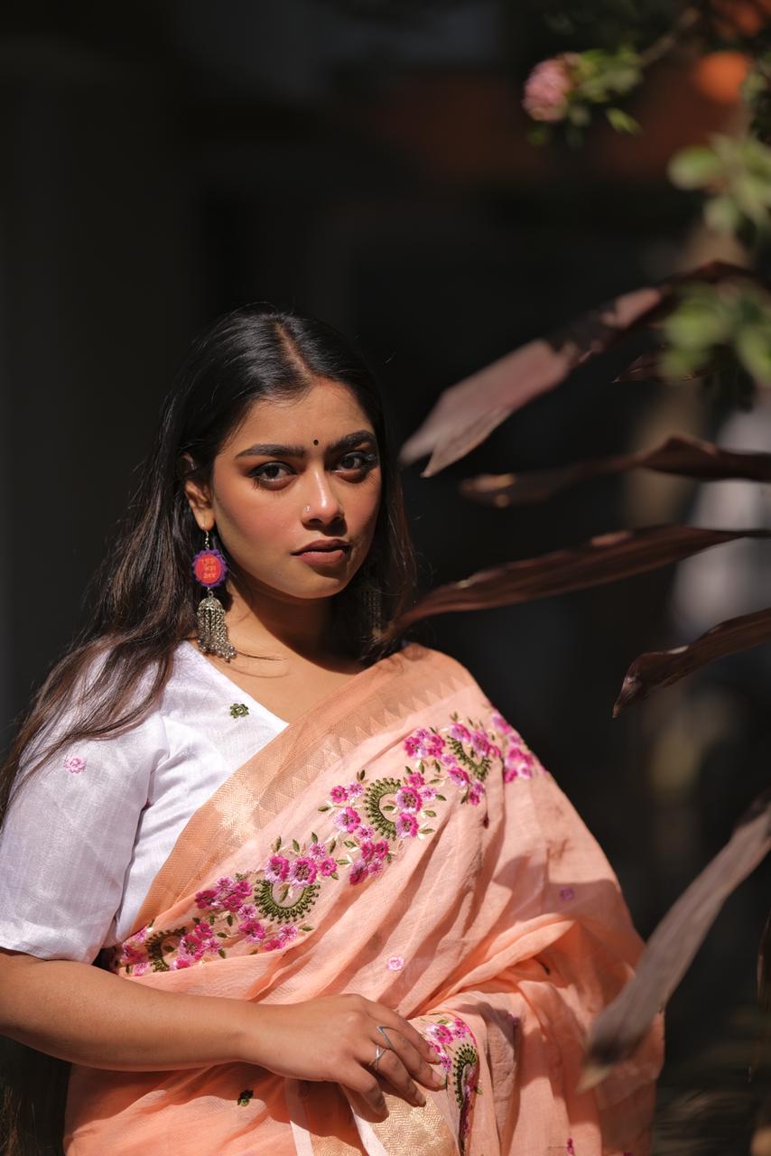 Embroidery Soft Linen Designer Sarees