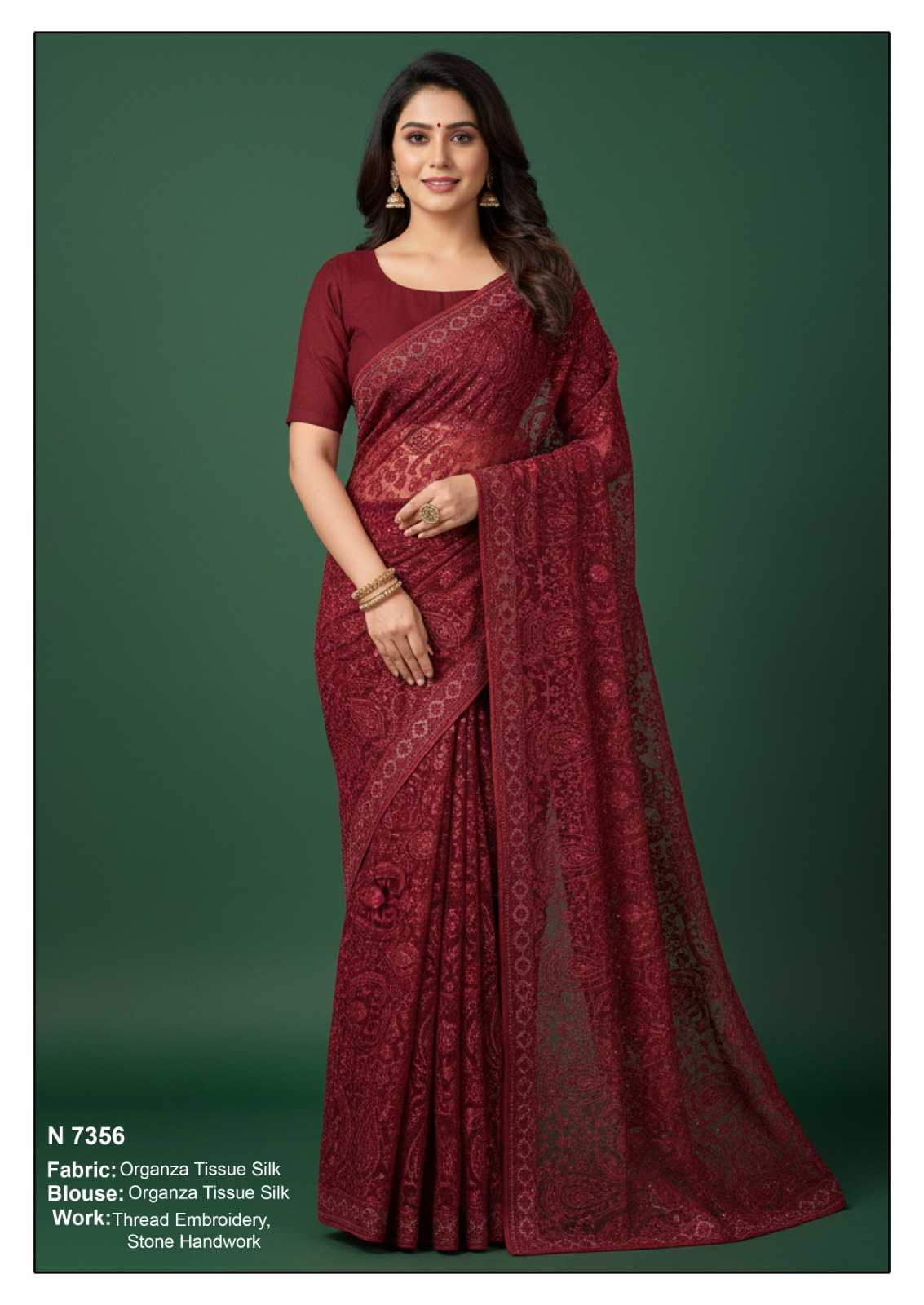Organza Embroidered and Thread Work Contemporary Sari for Ceremonial